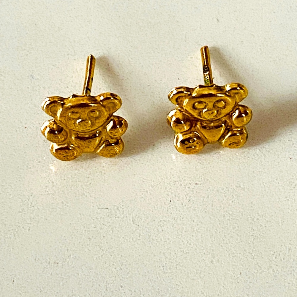 Lightweight Gold Tiny Teddy Bear Stud Earrings - image 1